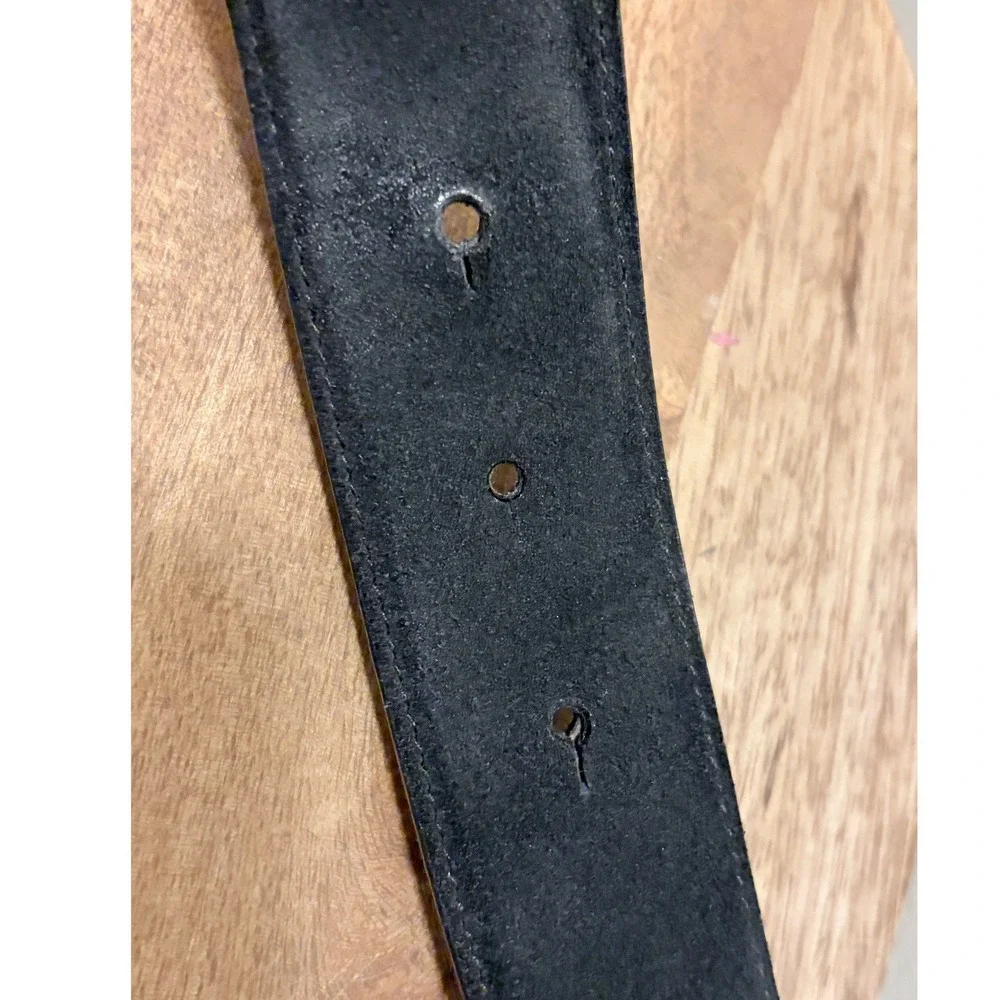 Paloma Picasso Vintage 90s Black Leather Gold X Motif Belt Size L 80